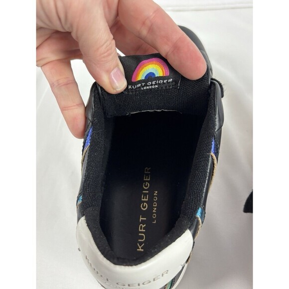 Kurt Geiger Laney Sneakers Black Leather Metallic Rainbow Piping Stripes 38.5 - Picture 11 of 15